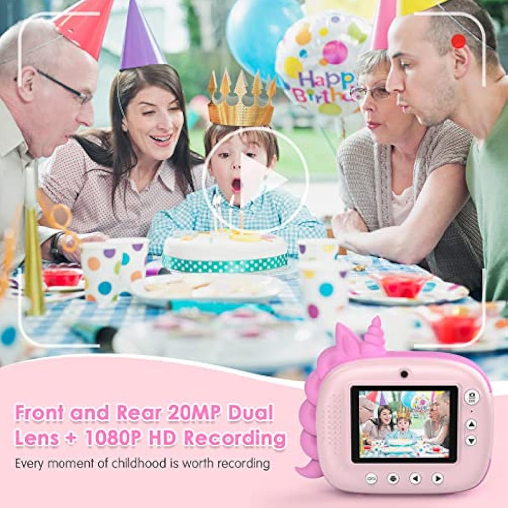 HiMont Kids Instant Print Camera – 20MP Dual Lens Digital Camera, Pink