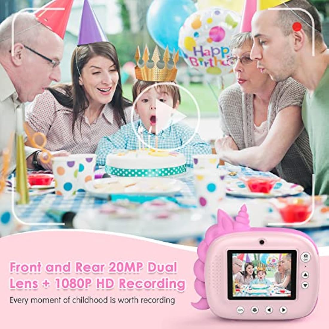 HiMont Kids Instant Print Camera – 20MP Dual Lens Digital Camera, Pink