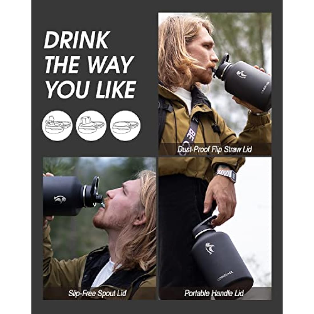 Coolflask 2L Insulated Water Bottle | Half Gallon Stainless Steel Jug