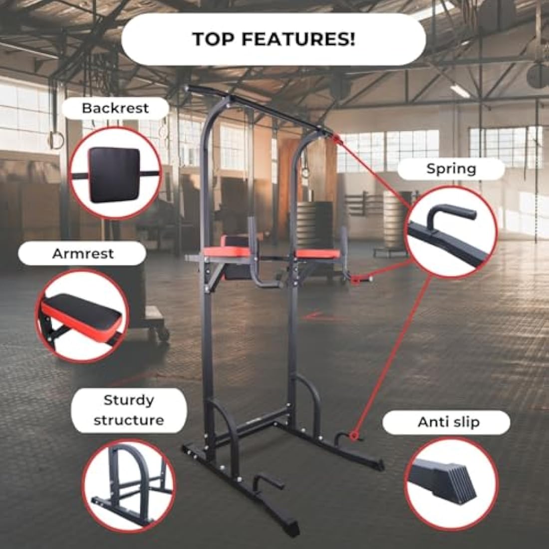 Mobiclinic Power Tower Dip Station | Adjustable Home Gym Pull-Up Bar
