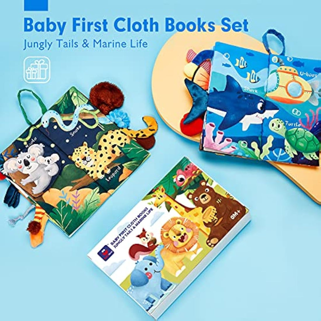 hahaland 2-Piece Baby Sensory Soft Books with Crinkle Paper & Squeaker