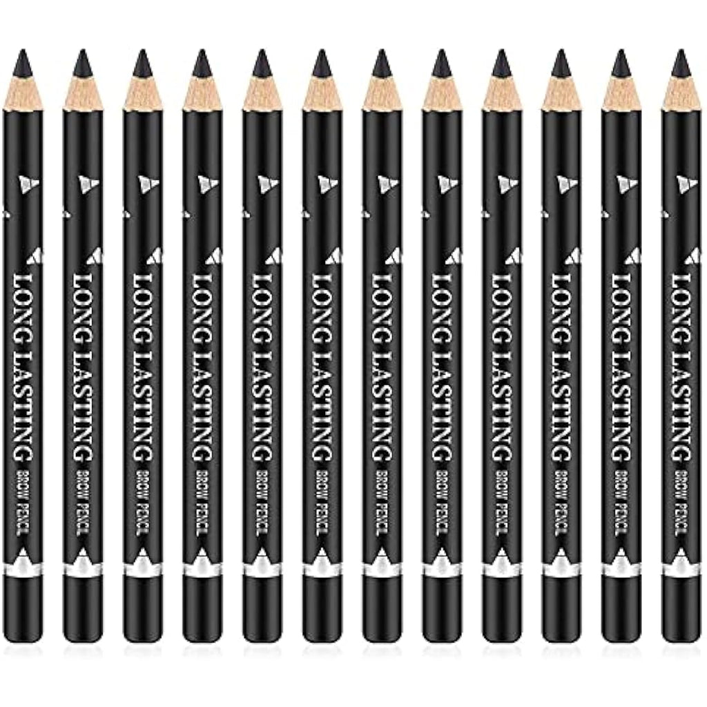 12-Piece Black Eyebrow and Eyeliner Pencil Set - Waterproof