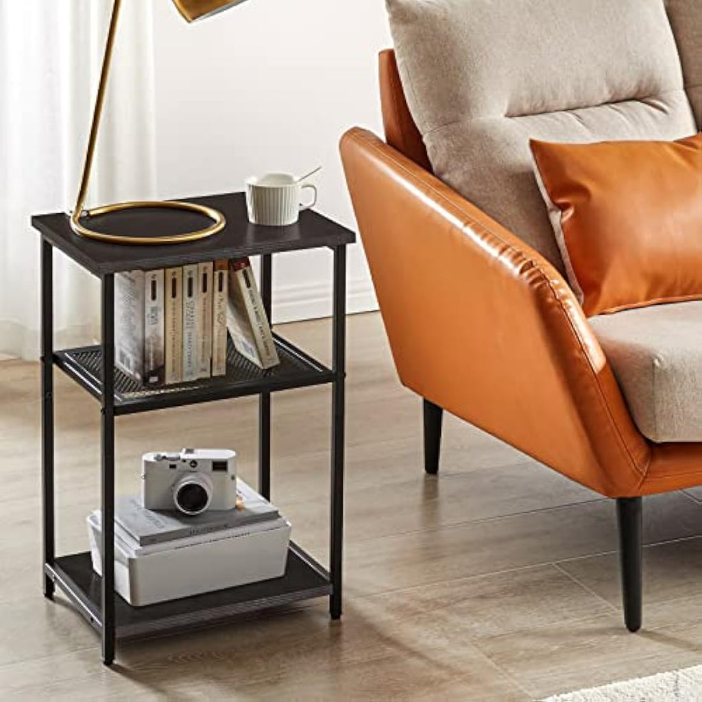 IBUYKE 3-Tier Industrial Side Table | Metal & Wood End Table Nightstand
