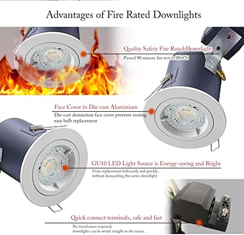 Jolof Store 4-Pack Fire Rated GU10 LED Downlights | 3000K Warm White