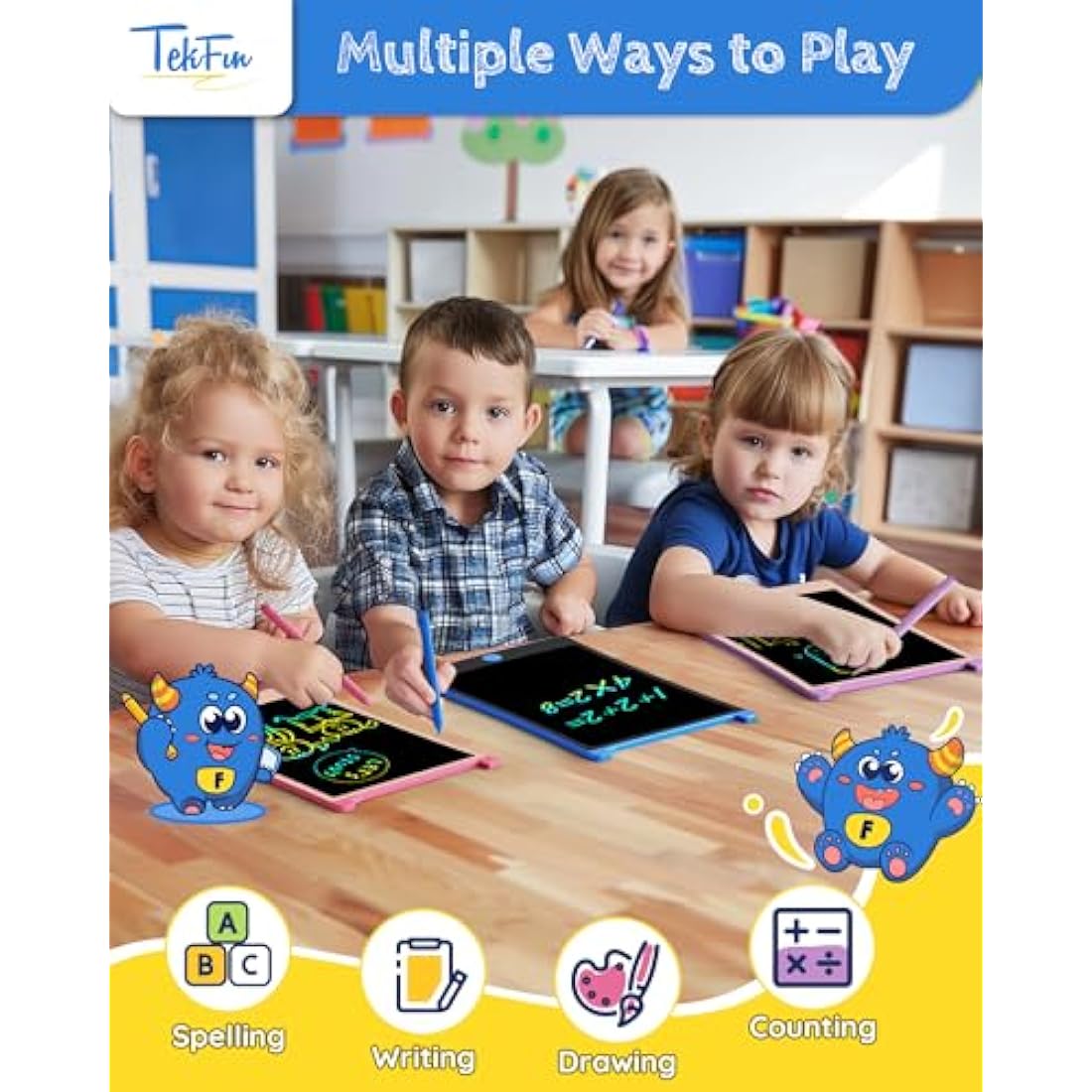 TEKFUN 8.5" LCD Writing Tablet 2-Pack | Colorful Drawing Board for Kids