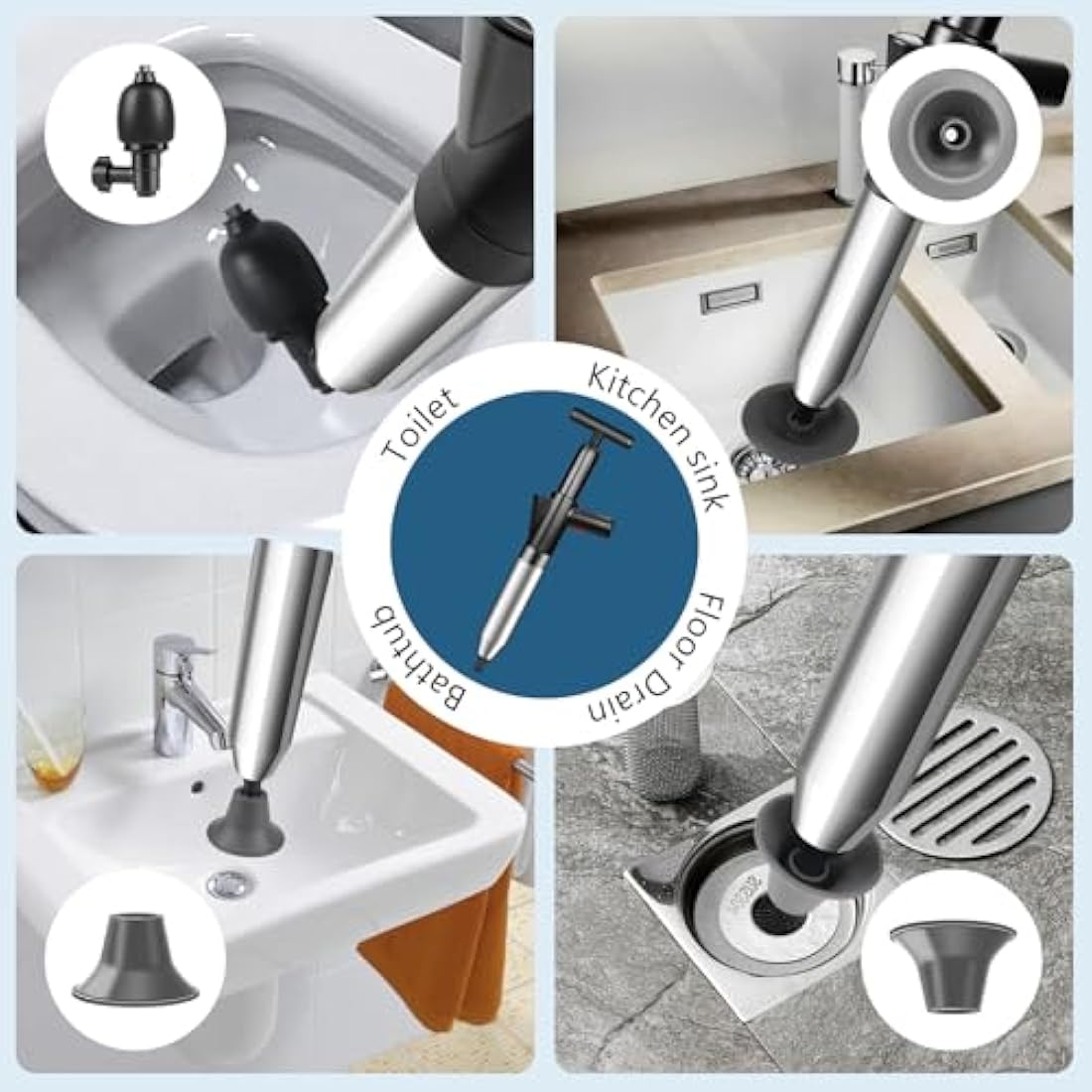 inShareplus High Pressure Toilet Plunger | Stainless Steel Drain Unblocker