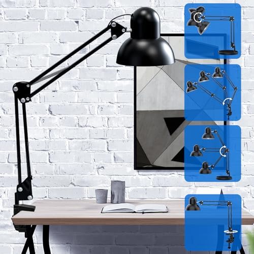LONGTOO Swing Arm Desk Lamp | Adjustable Metal Clamp Light with E27 Bulb