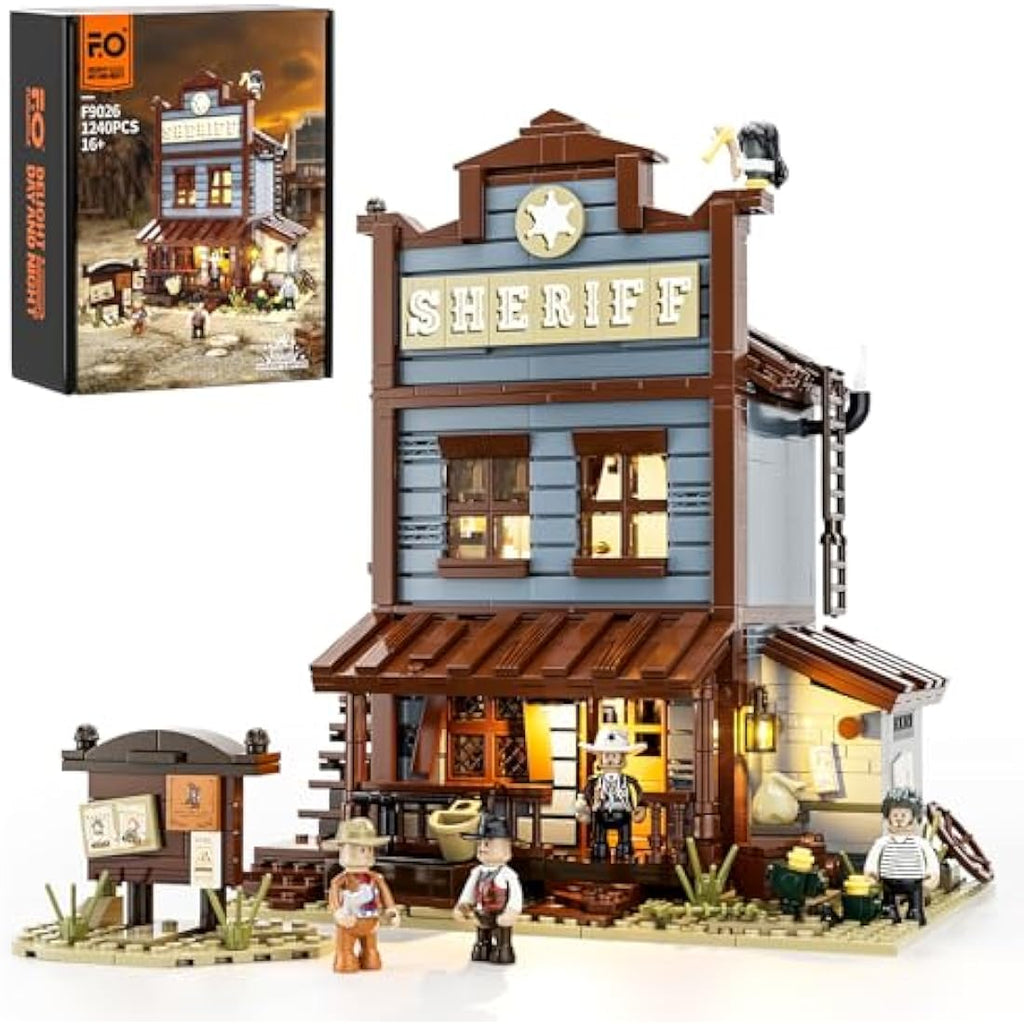 FUNWHOLE Old West Sheriff’s Office LED Building Set - 1240 Pcs Modular