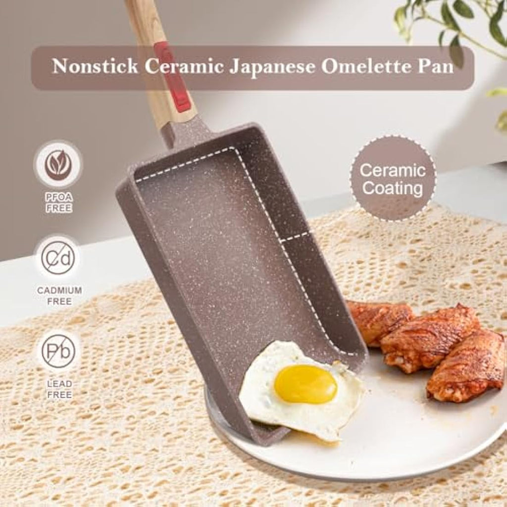 AIKENBBKK Ceramic Nonstick Tamagoyaki Pan | Japanese Omelette Pan, Brown