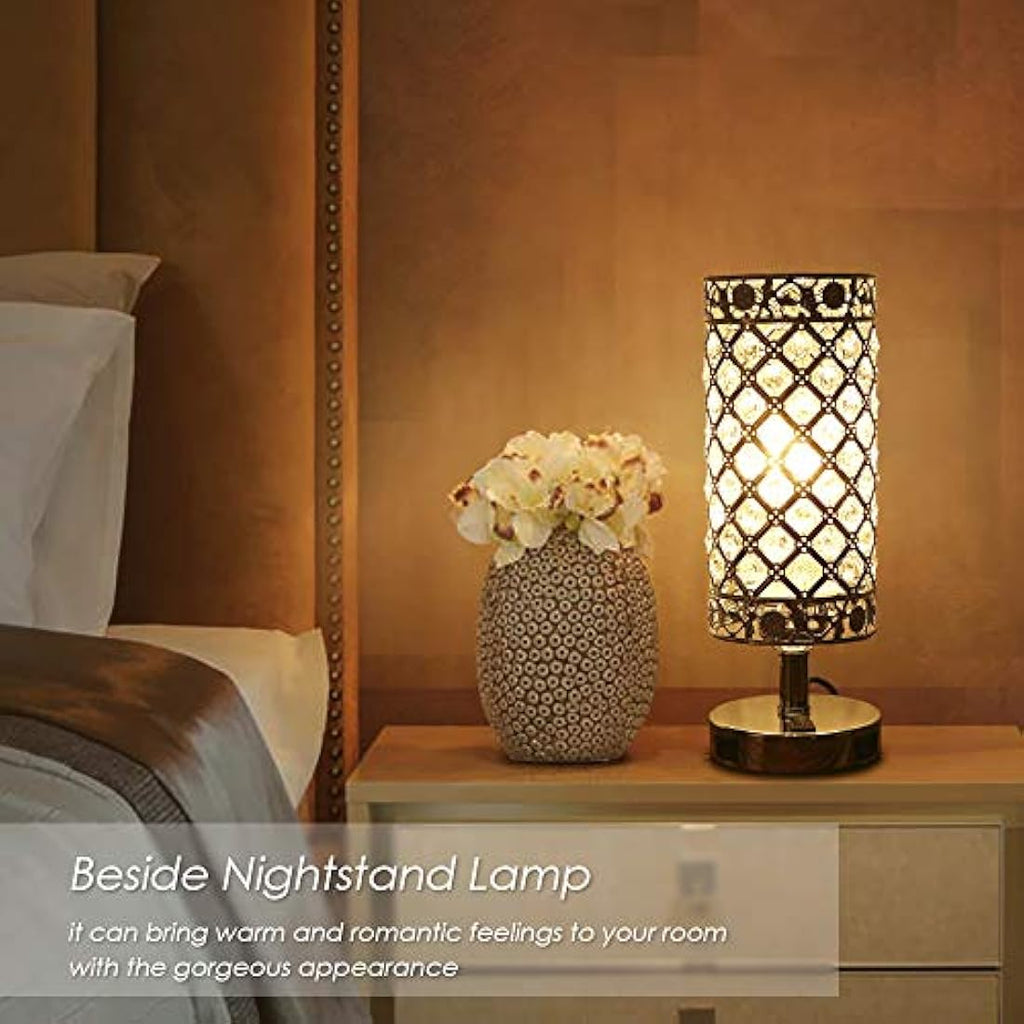 Tomshine Crystal Bedside Table Lamp with Dual USB Ports – Silver