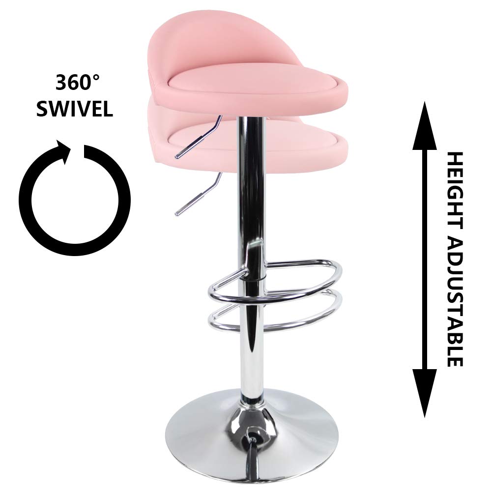 KKTONER Pink PU Leather Round Bar Stool - Adjustable Swivel Pub Chair