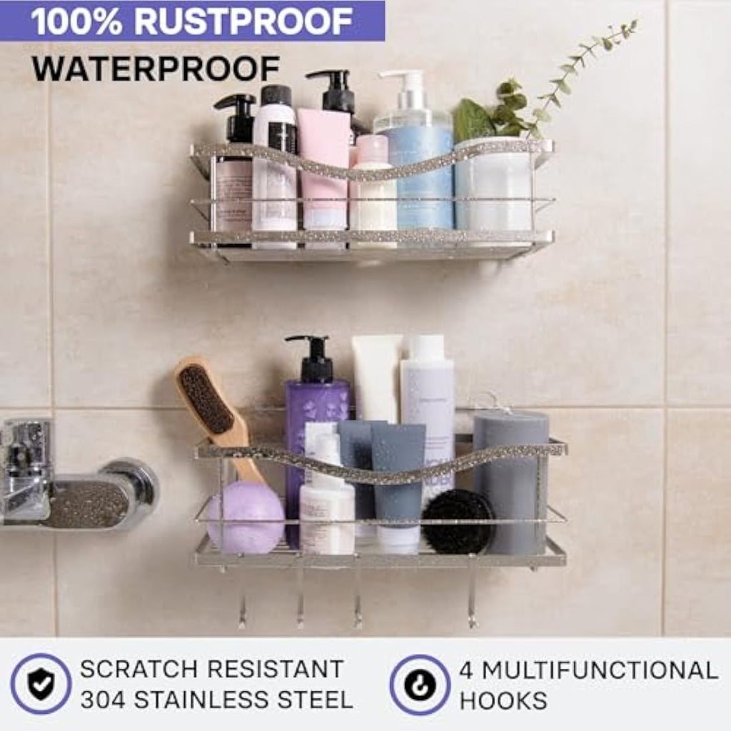 KINCMAX Shower Caddy 2-Pack – Matte Black Stainless Steel Wall Shelves