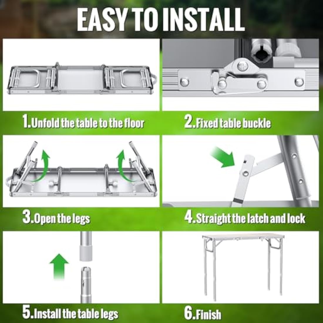 GARLLEN Folding Camping Table | 3-Height Adjustable Aluminum Picnic Table