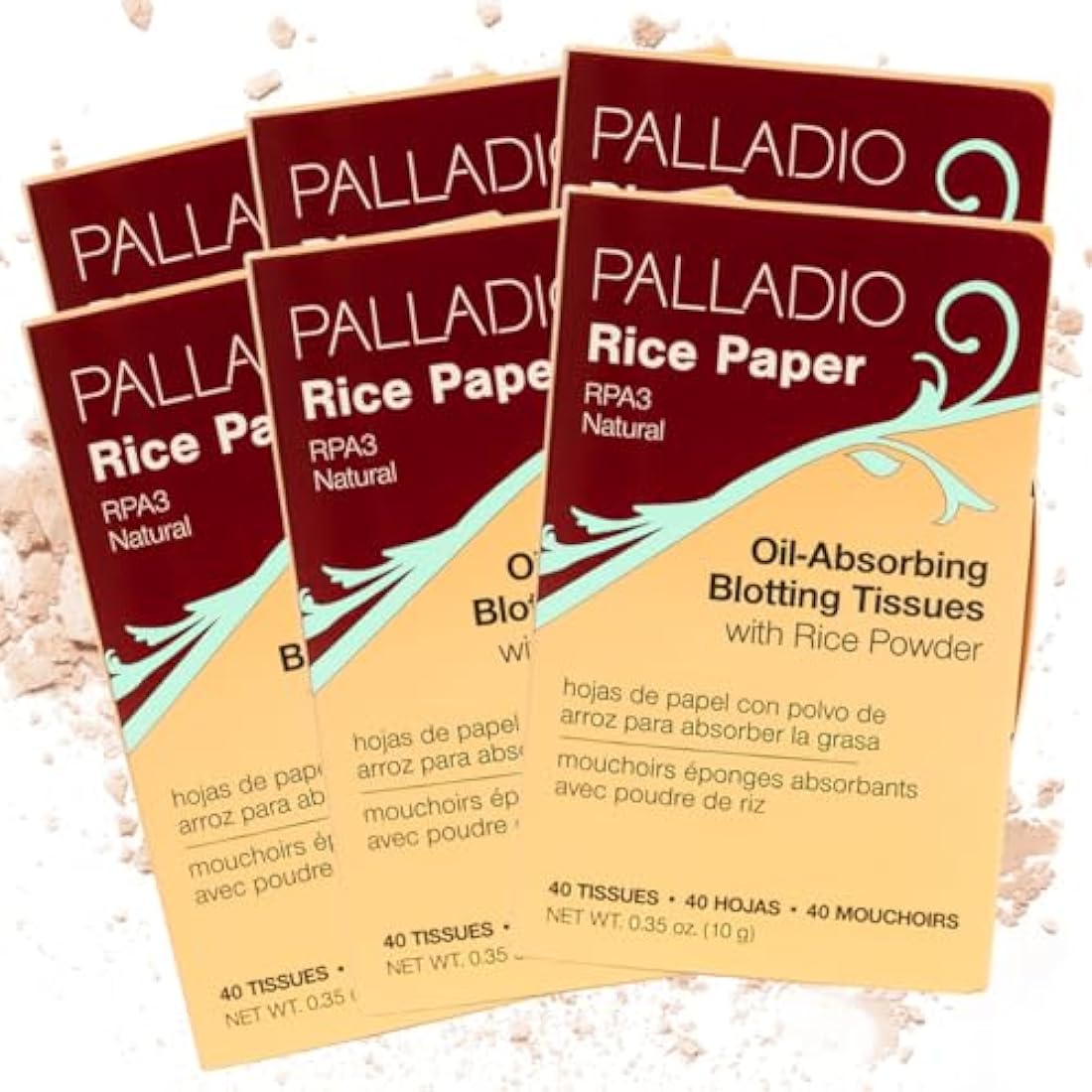 Palladio Rice Paper Blotting Sheets - Oil Absorbing Face Tissues, 6 Pack