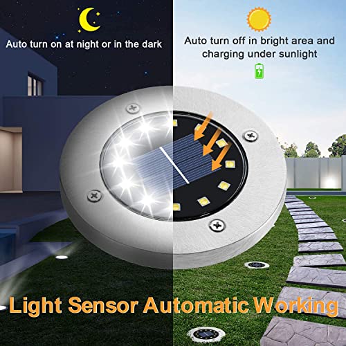 Nurkoo Solar Floor Lights | 12-Pack Outdoor 12 LED Disk Lights | Cool White