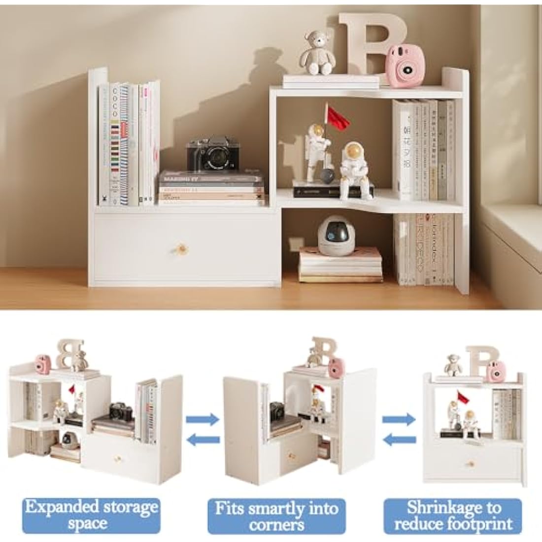 Jolof Store Adjustable Desktop Bookshelf – Expandable MDF Desk Organizer