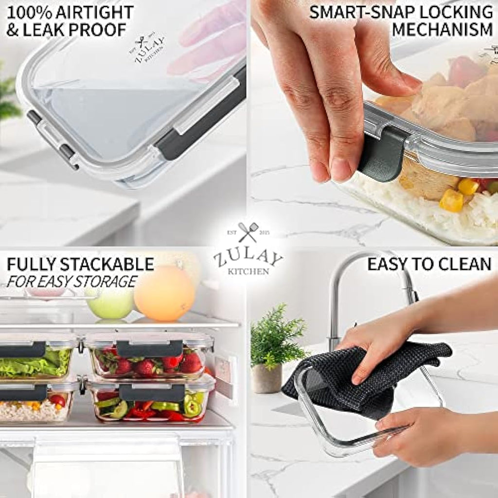 Zulay Kitchen 5-Pack Leak-Proof Glass Food Storage Containers - 36 oz