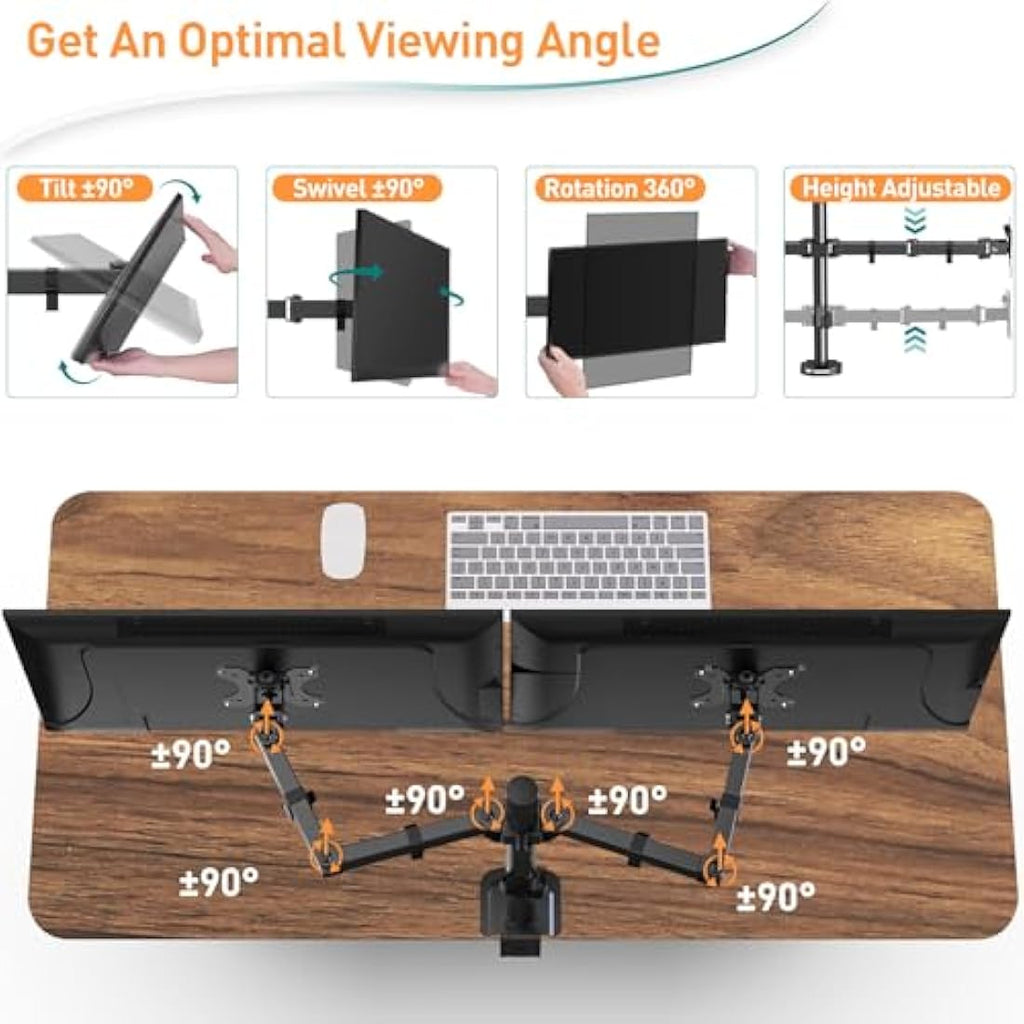 ELIVED Dual Monitor Arm - Adjustable Desk Mount for 13-32 Inch Screens