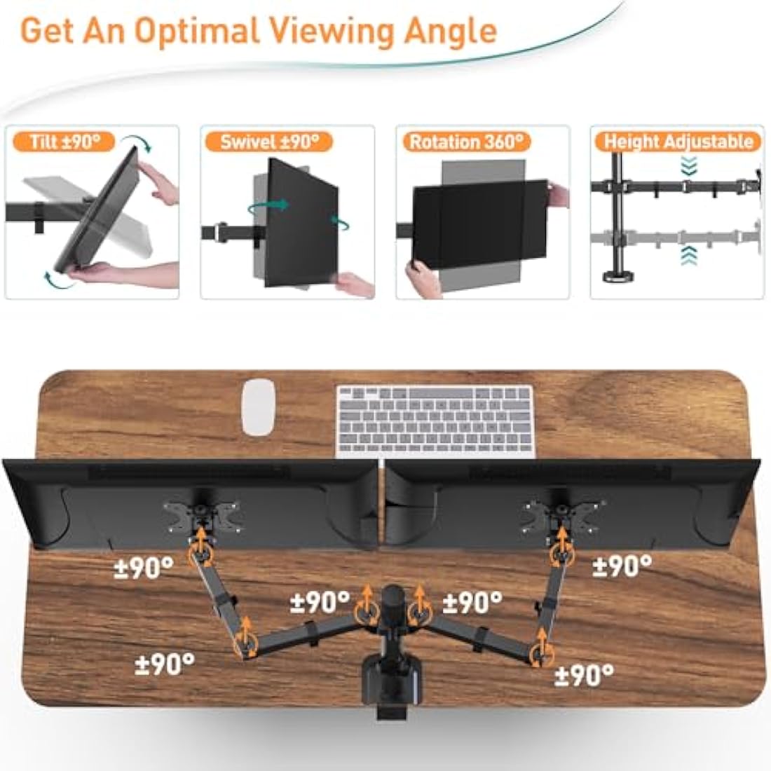ELIVED Dual Monitor Arm - Adjustable Desk Mount for 13-32 Inch Screens