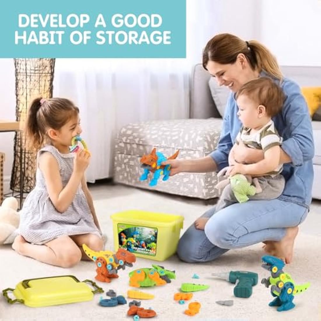 Dreamon Take Apart Dinosaur Toys – 4-Pack STEM Construction Set with Drill