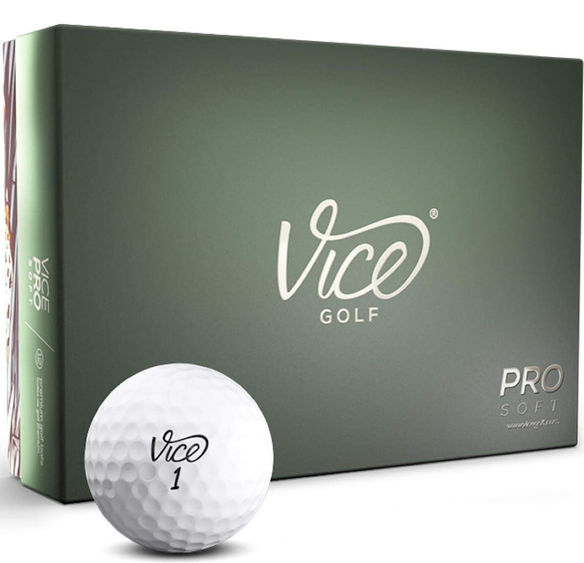Vice Golf Pro Soft Golf Balls – 3-Piece Urethane, Matte White (12 Pack)