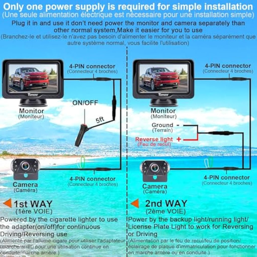 Tomoia T1 HD 1080P Backup Camera Kit | 4.3" Monitor & IP69 Waterproof