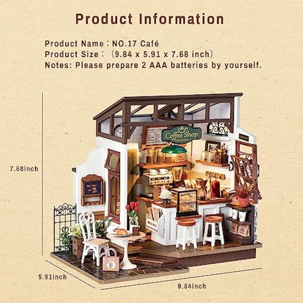 Rolife No.17 Café Shop DIY Miniature House Kit - Wooden Model Building Set