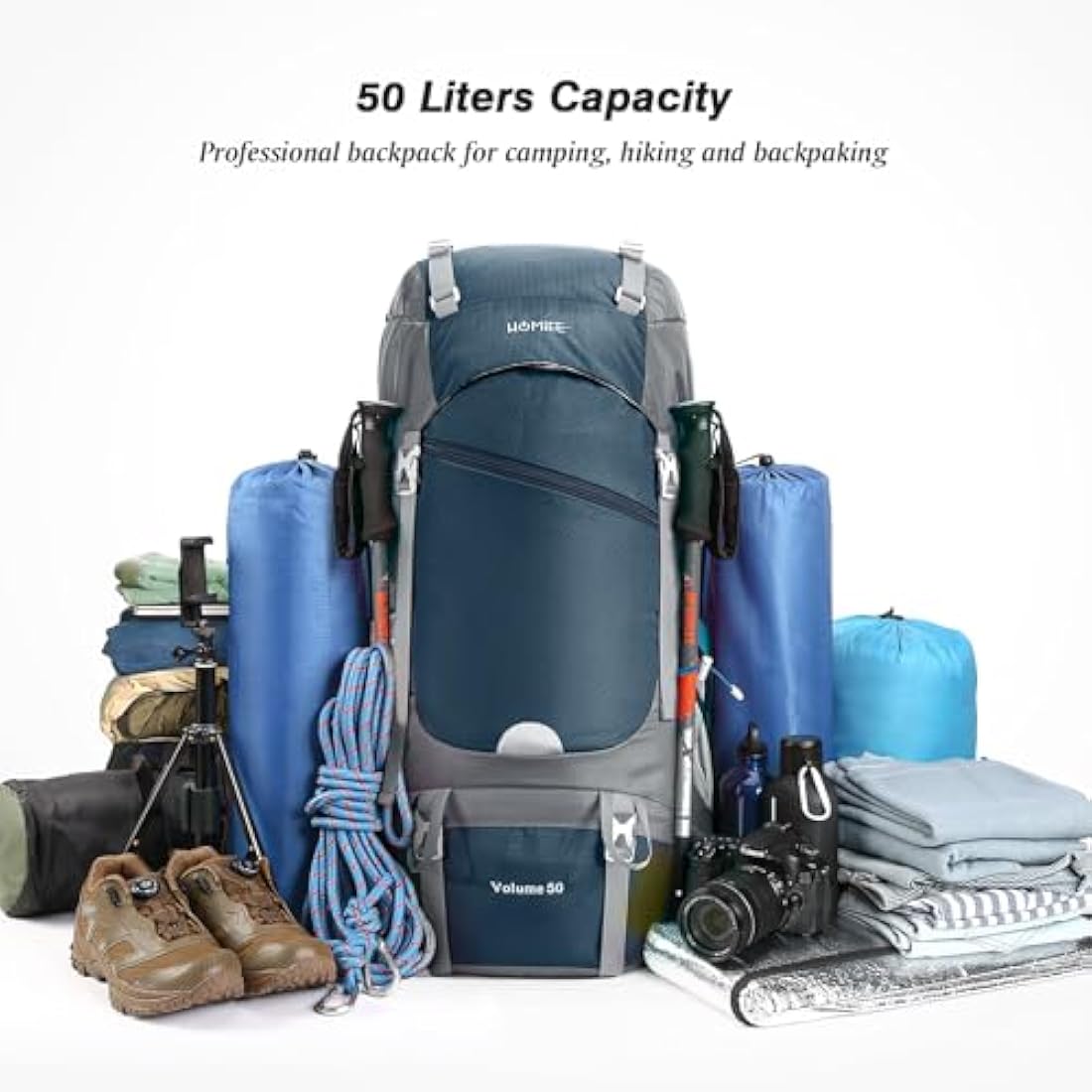 HOMIEE 50L Waterproof Hiking Backpack – Lightweight Trekking Rucksack