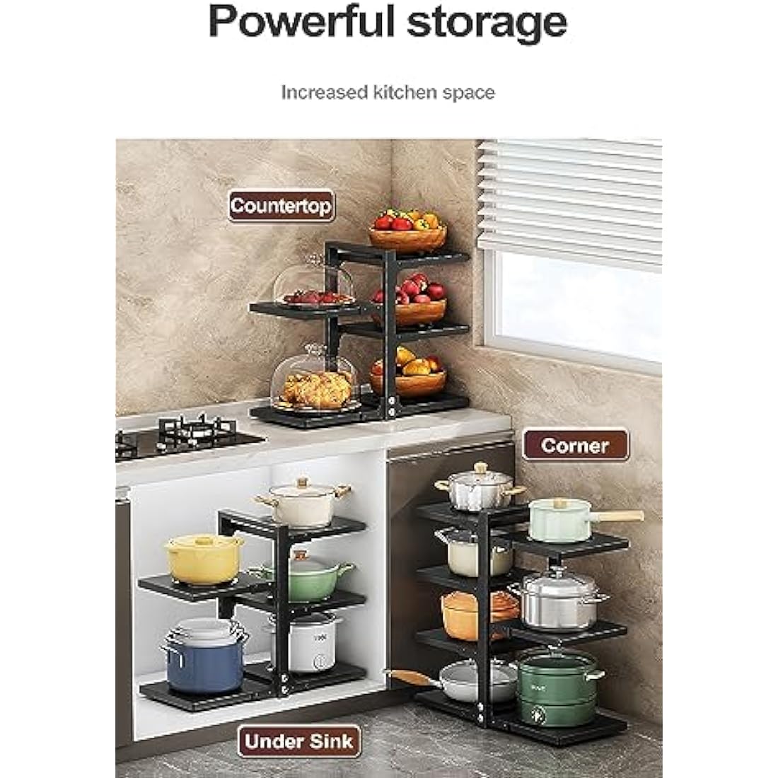 Pot and Pan Organizer | 7 Adjustable Tiers Carbon Steel Rack