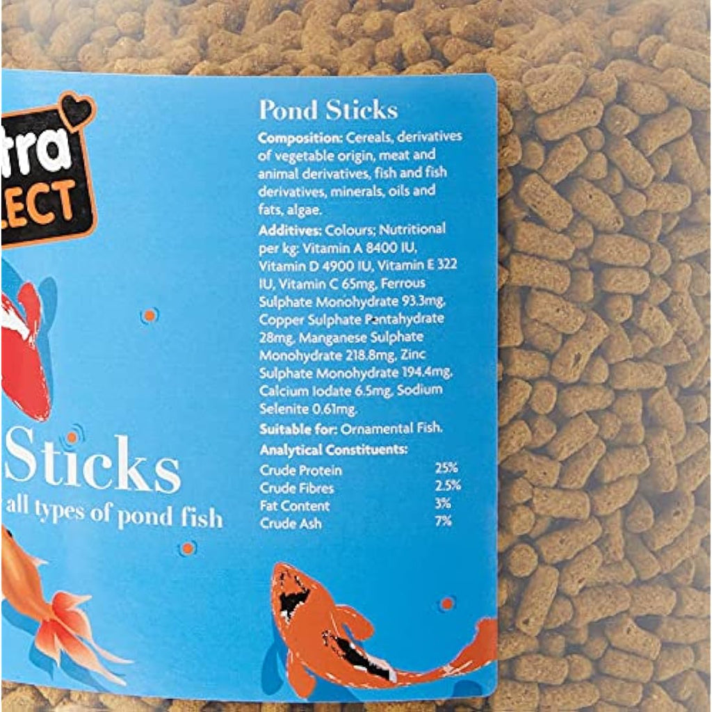Extra Select Pond Fish Food Sticks – High Protein Spirulina Tub, 5L