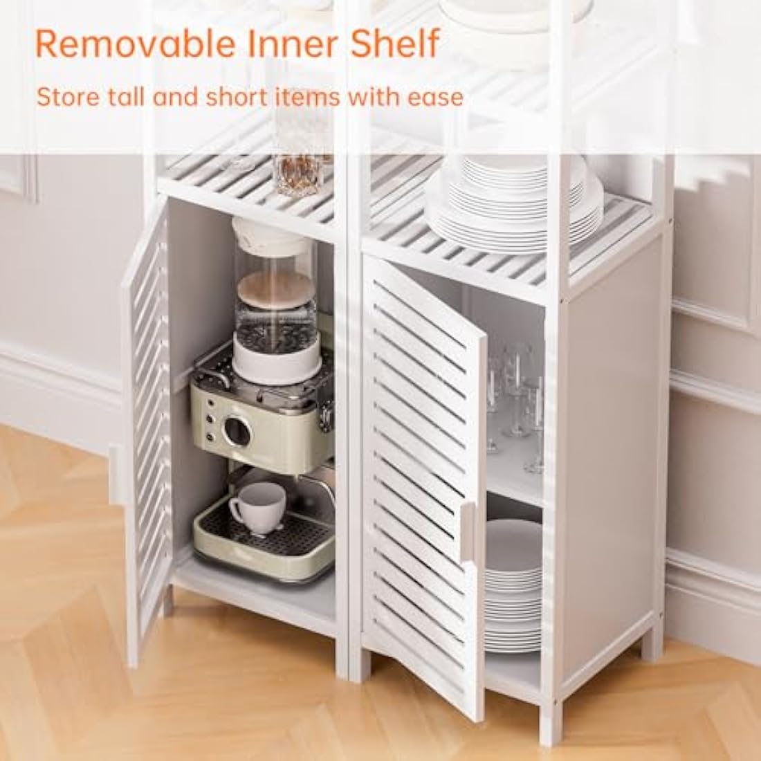 HITNET Bamboo Tall Bathroom Storage Cabinet | 6-Tier Linen Tower, White