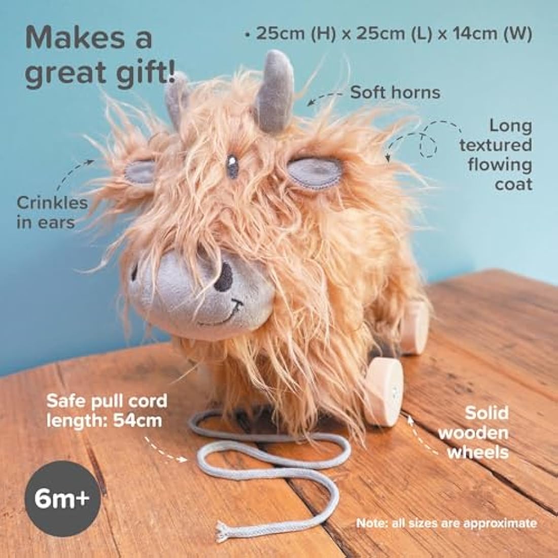 Little Bird Told Me Hubert Highland Cow 2-in-1 Pull Along Toy