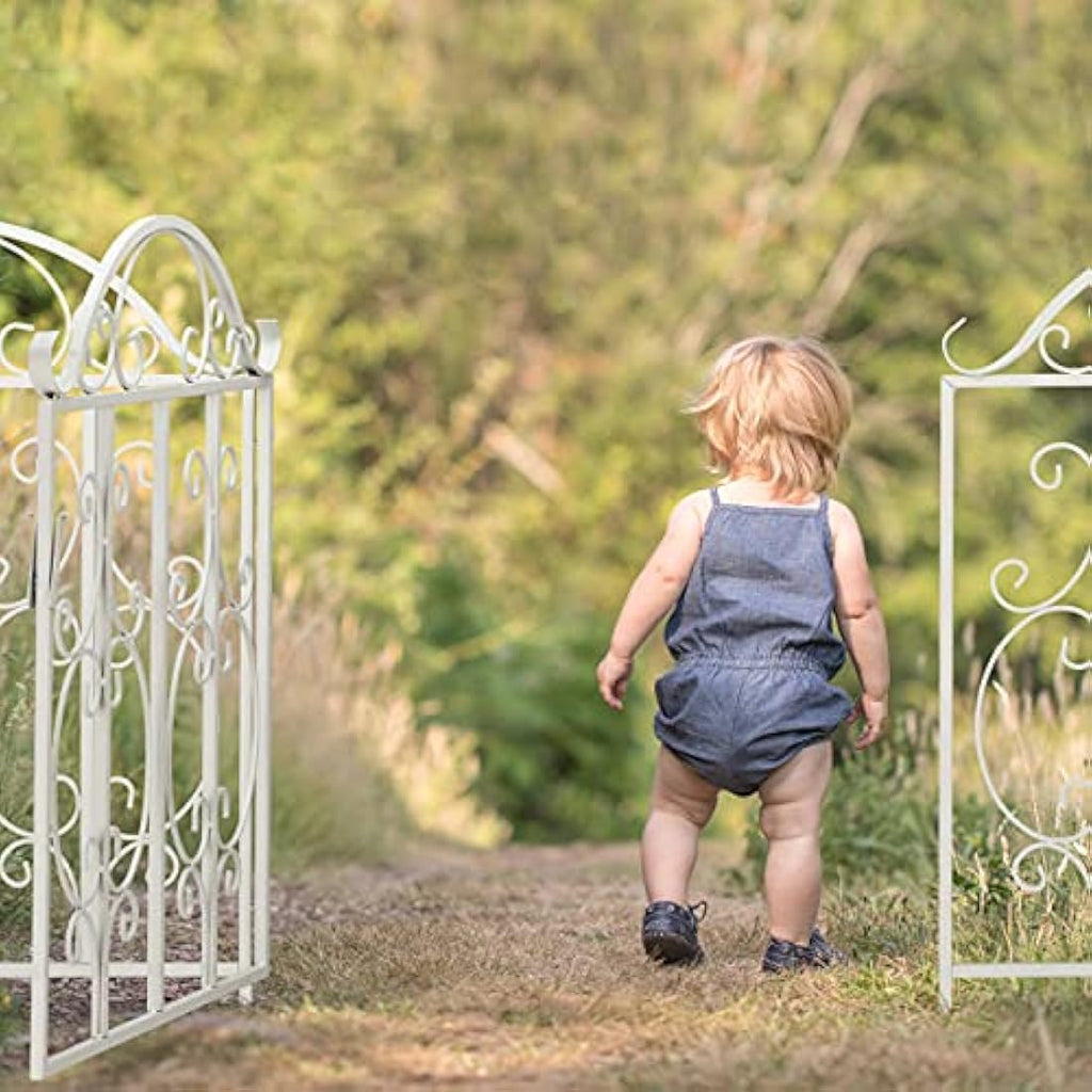 Relaxdays Ornate Steel Garden Gate – Vintage White Fence, 185 x 98.5 cm