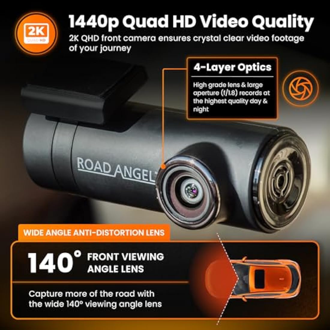Road Angel Halo Drive 2K Dash Cam – Front Car Camera with Night Vision