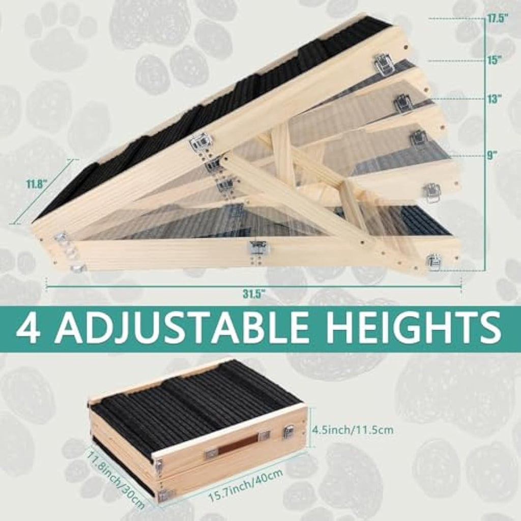 Umtiti Wooden Folding Dog Ramp | 4-Level Adjustable Non-Slip Pet Ramp