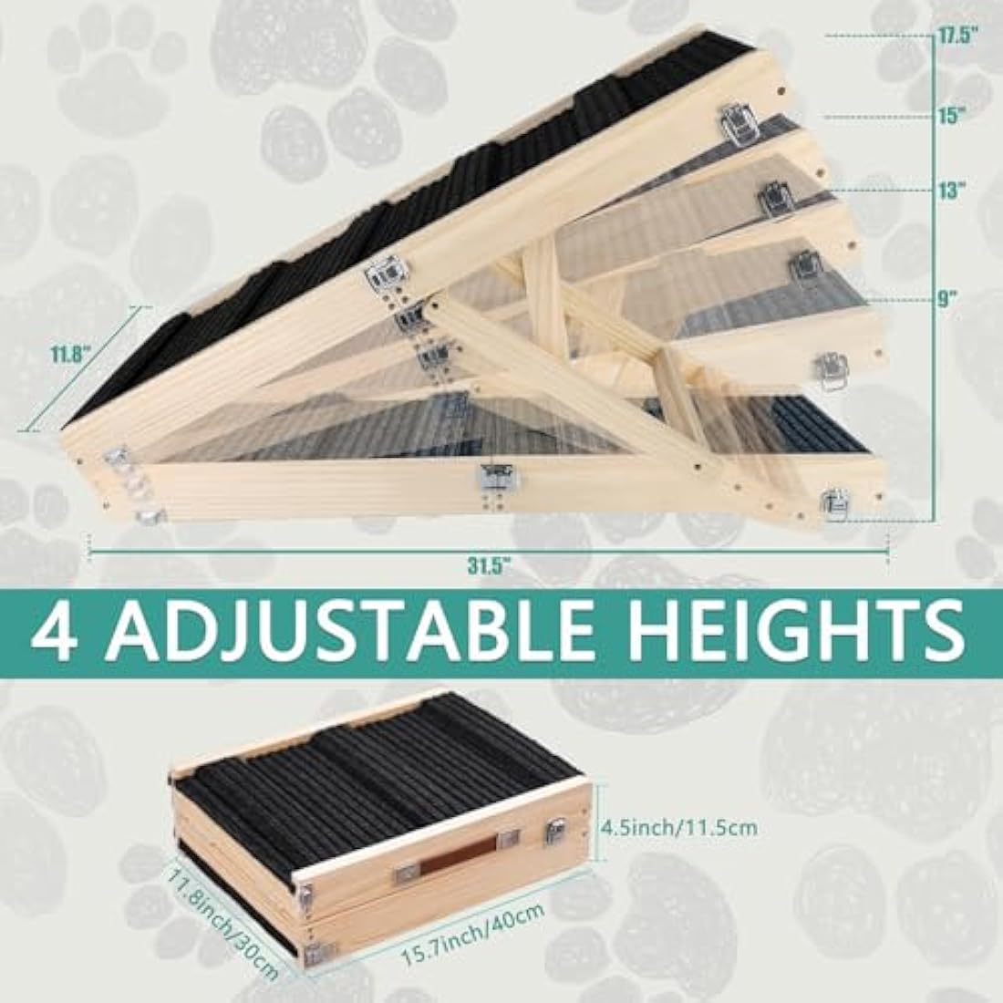 Umtiti Wooden Folding Dog Ramp | 4-Level Adjustable Non-Slip Pet Ramp