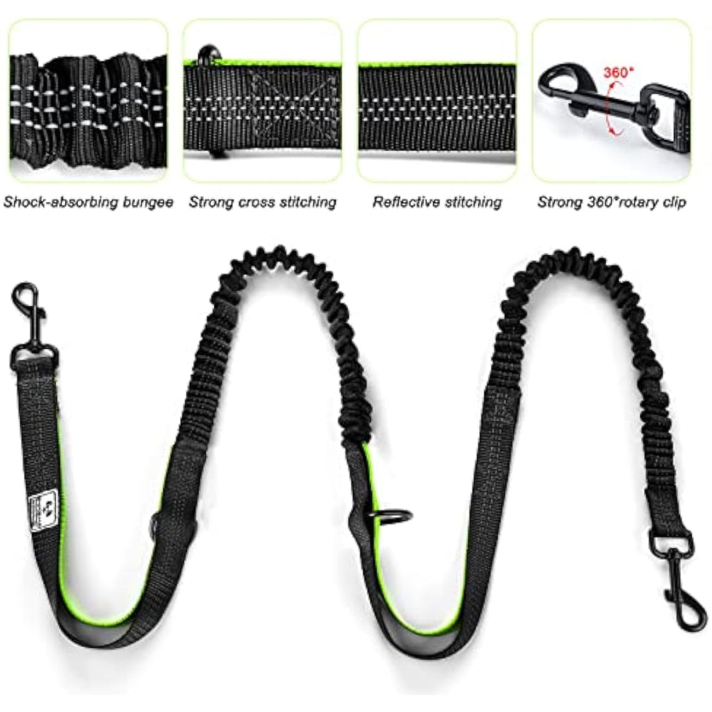 SHINE HAI Hands Free Dual Dog Leash – Reflective Running Belt with Bungees