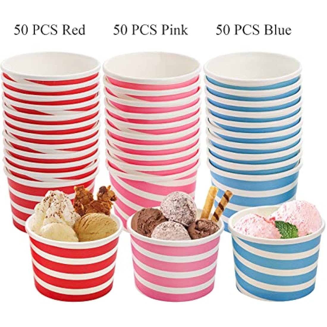 Hacaroa 150 Count Paper Ice Cream Cups – 8 oz Disposable Sundae Bowls