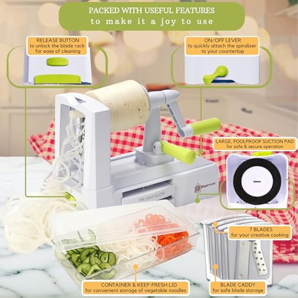 Brieftons 7-Blade Vegetable Spiralizer – Stainless Steel Zoodle Maker