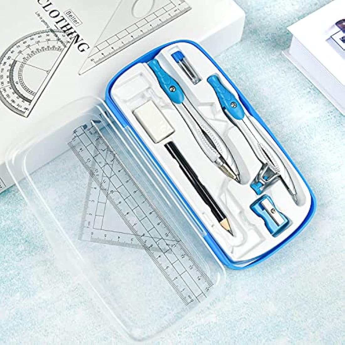 Lifreer 10 Pcs Geometry Set – Math Drafting and Drawing Kit, Blue