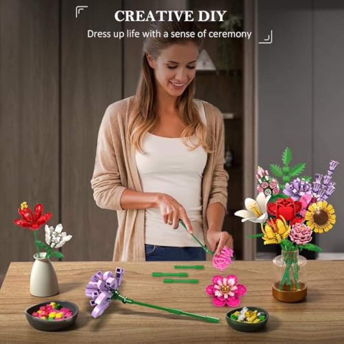 HOGOKIDS Flower Bouquet Building Set – 1464PCS Botanical Collection Gift