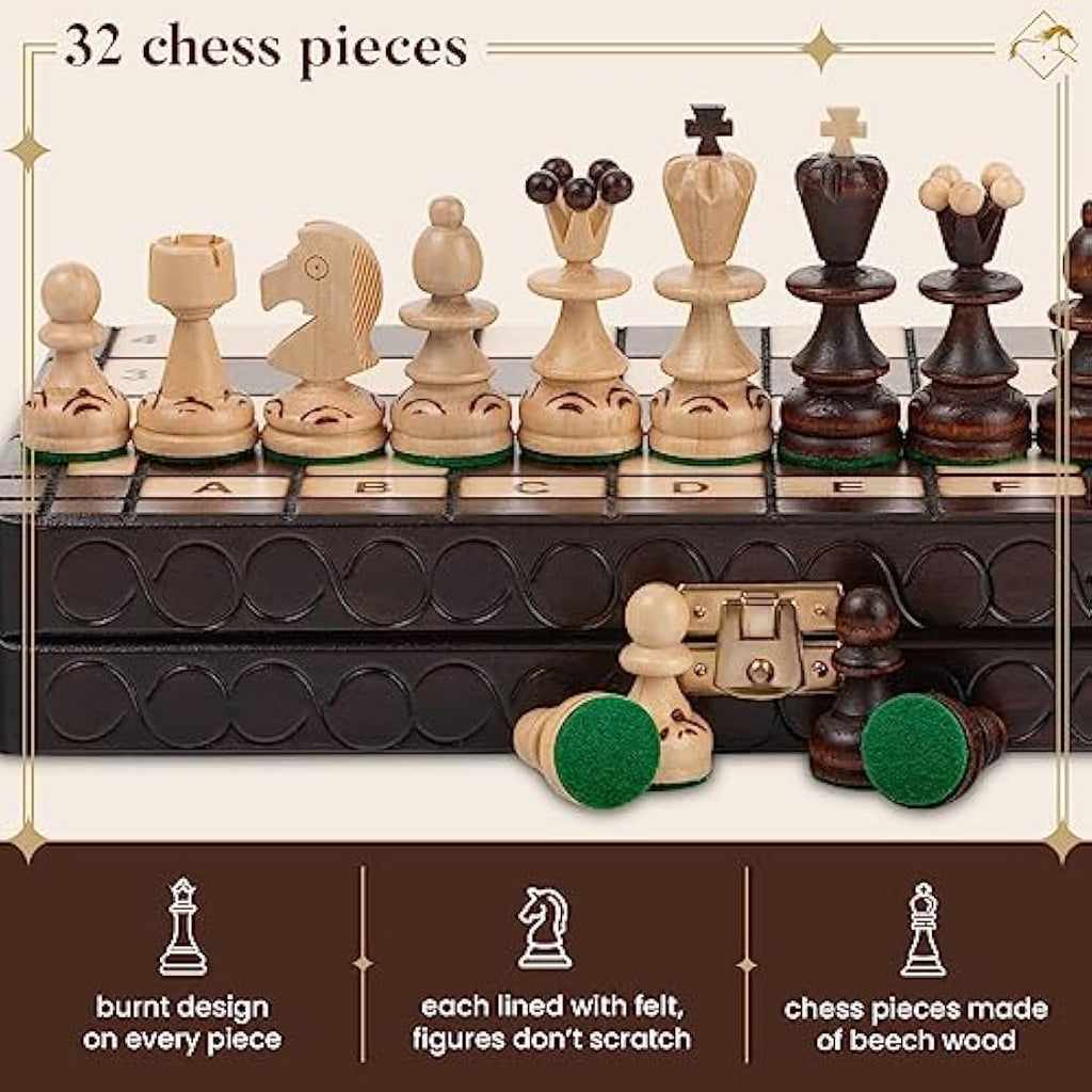 Pearl Wooden Chess Set – Handcrafted 12in Travel Board