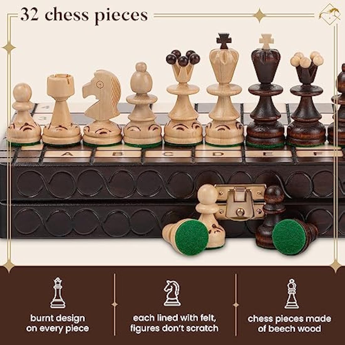 Pearl Wooden Chess Set – Handcrafted 12in Travel Board