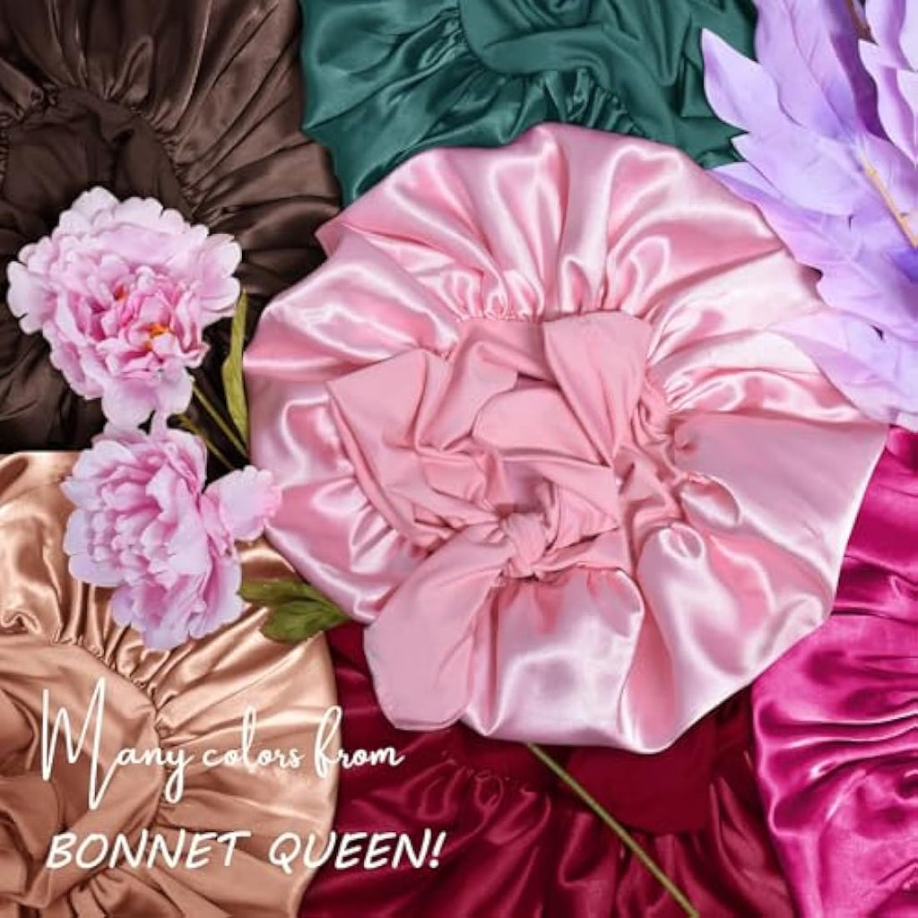 Silk Satin Bonnet for Curly Hair | Adjustable Tie Band, Pink