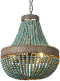 Wood Bead Chandelier – Gray Blue Boho Pendant Light Fixture