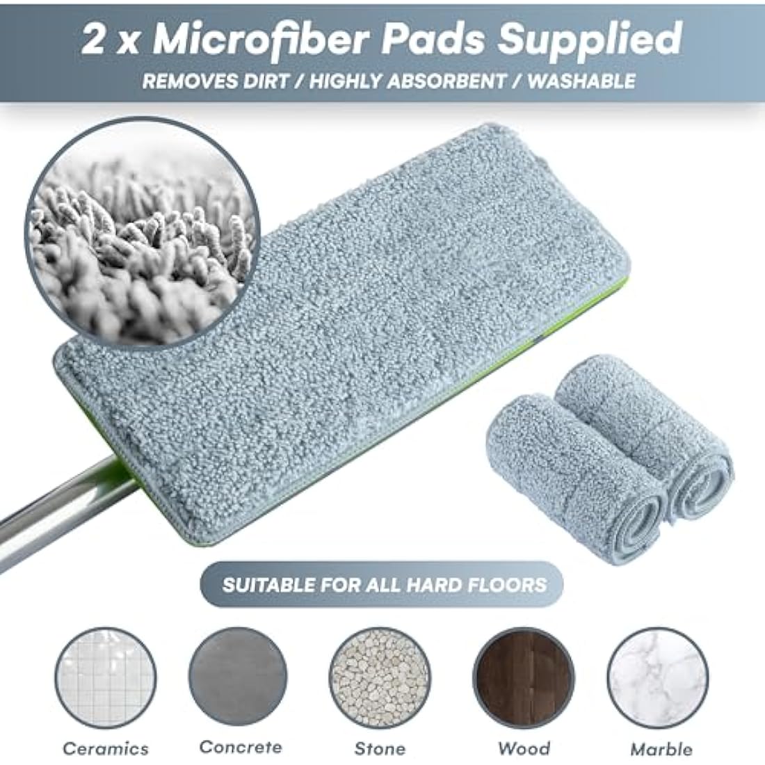 Flat Mop and Bucket Set | 2 Microfibre Pads | Green
