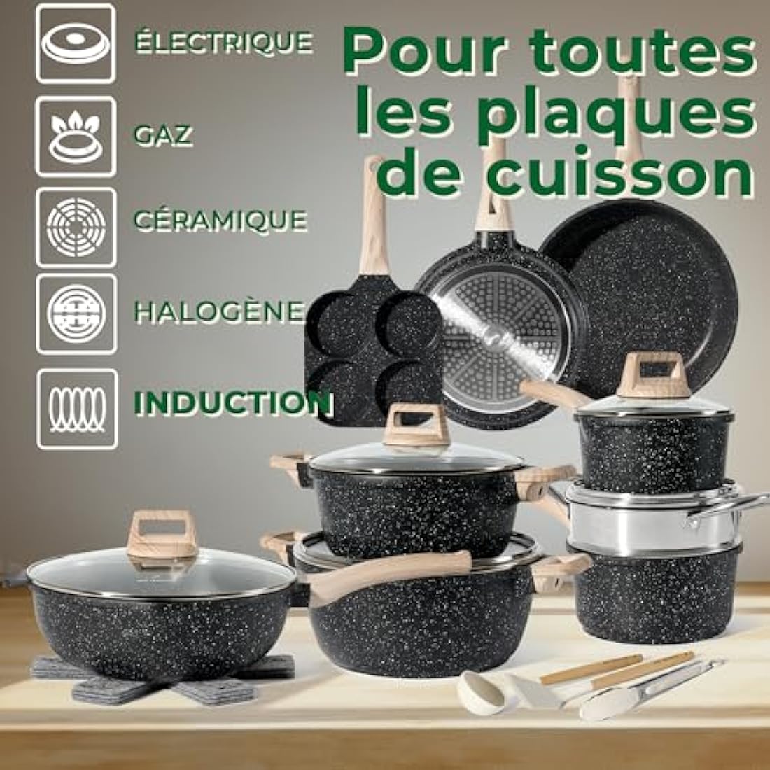 Just Perfecto 21-Piece Non-Stick Granite Cookware Set – Induction Black