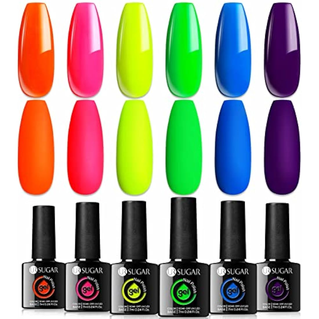 UR SUGAR Neon Gel Nail Polish Set – 6 Colors Fluorescent Soak Off Kit