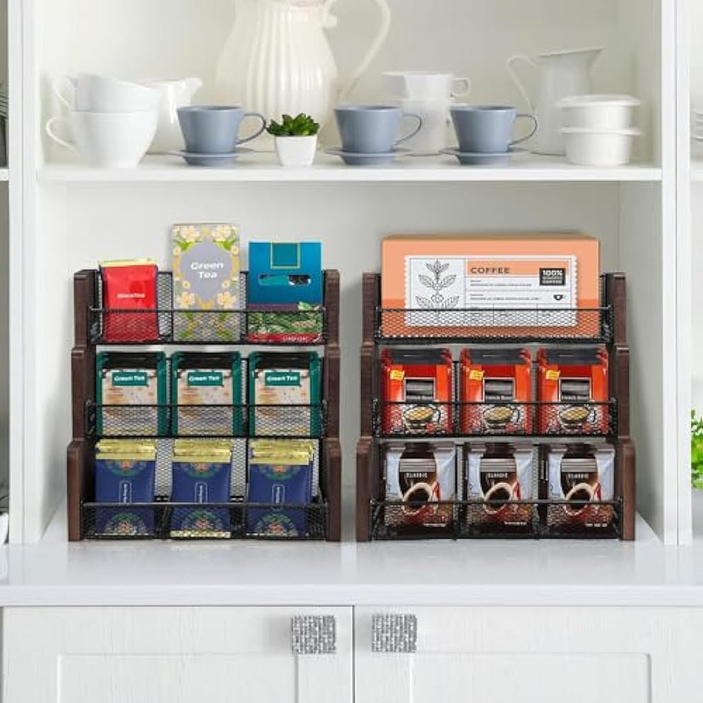 THYGIFTREE 3-Tier Tea Bag Organizer – Solid Wood Storage Box for Countertop