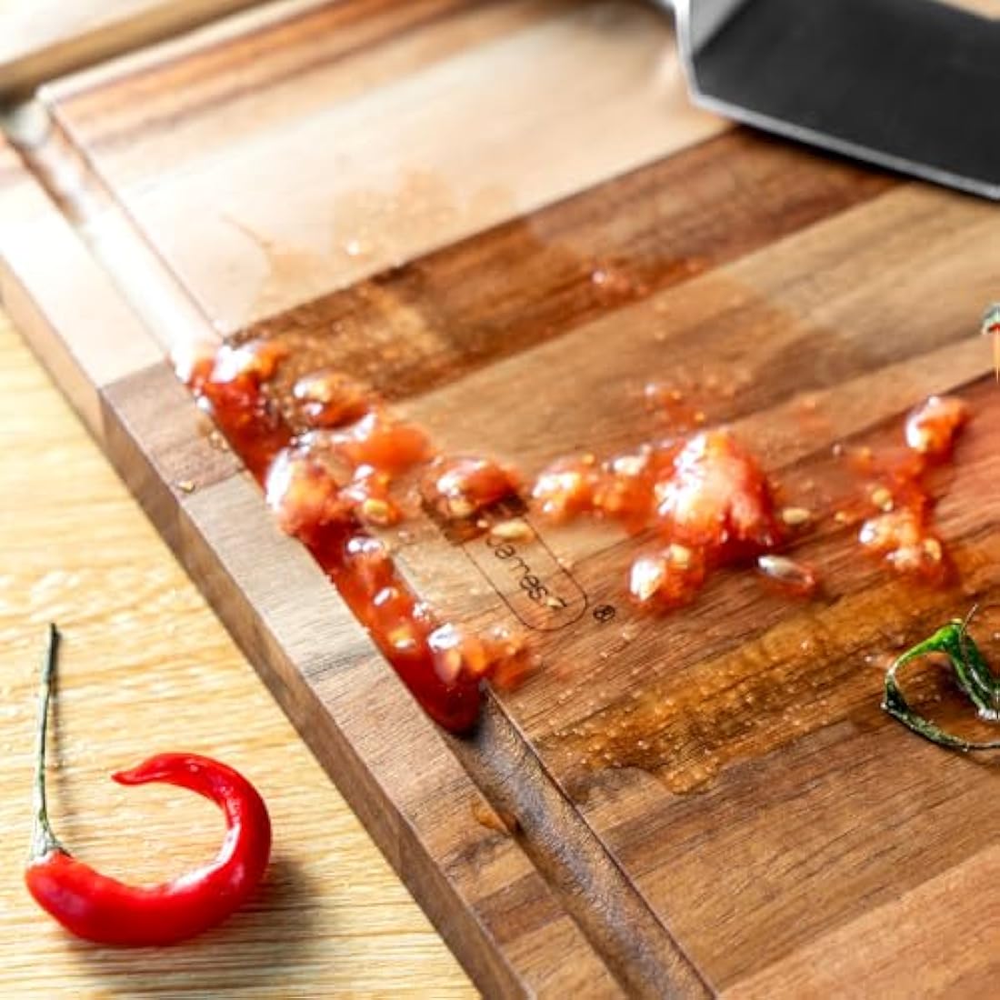 James.F Acacia Wood Chopping Board | Reversible Serving Board with Juice Groove